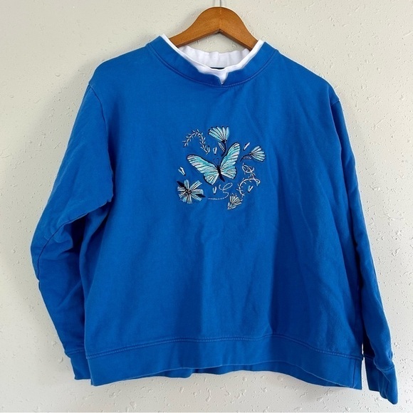 Vintage Blue Crewneck Coastal Grandma Butterfly Sweatshirt XL Retro 90s - Picture 1 of 6